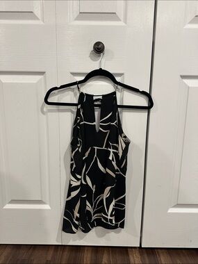 Zara Black Halter Tank with Cream Leaf Print